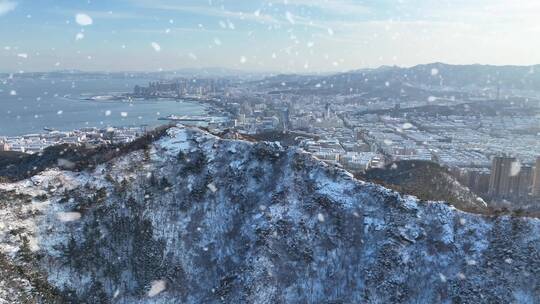 航拍冬季大雪过后的威海古陌岭合集