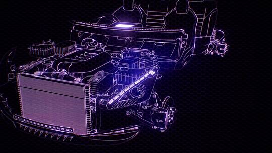 带发动机的三维线框图车模全息动画
