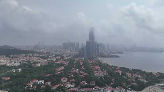 青岛海水第三海水浴场海岸线城市中心风光