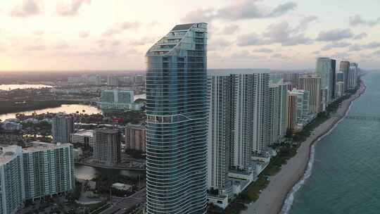 城市航拍迈阿密市中心大海海湾海滨城市