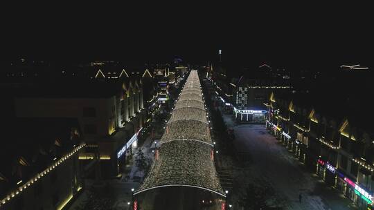 长白山二道白河天街唯美霓虹灯城市夜景雪景