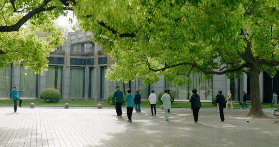 清晨公园晨跑休闲健身散步