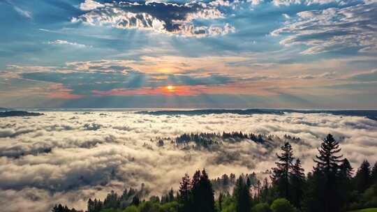 森林阳光云海森林云雾缭绕树林山大自然风景