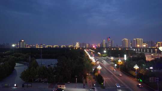 河北沧州城市夜景灯光航拍