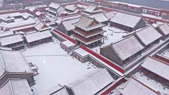 辽宁沈阳故宫雪后古建筑群全景航拍