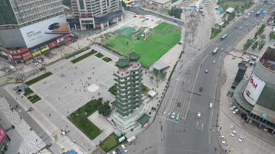 河南郑州城市风光老城区建筑航拍