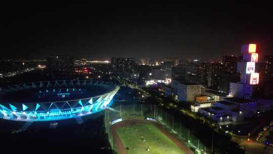 广东佛山城市地标建筑夜景灯光航拍