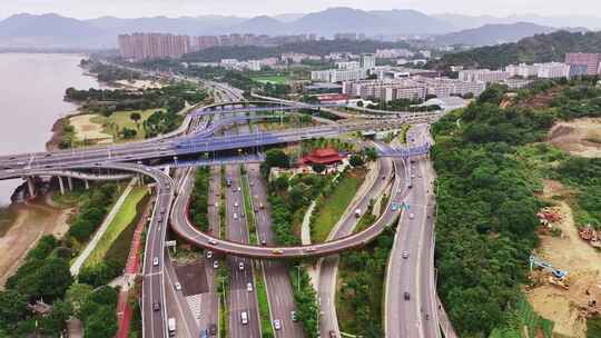 福建省福州市仓山区吕祖庙航拍三环立交桥