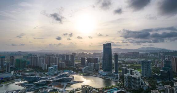 大湾区珠海金湾航空新城蓝天白云航拍延时