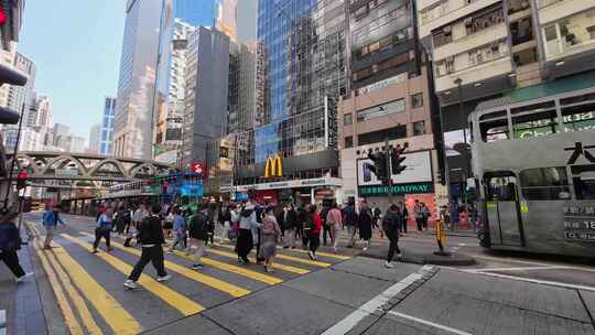 香港街道人流车流视频素材模板下载