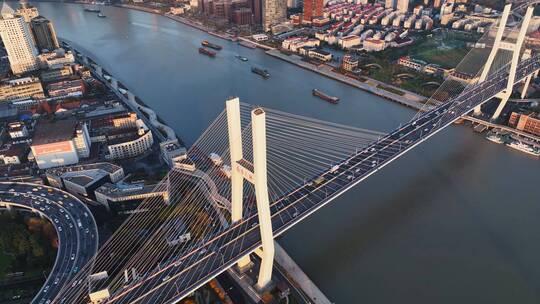 上海南浦大桥航拍高清长焦视频素材模板下载