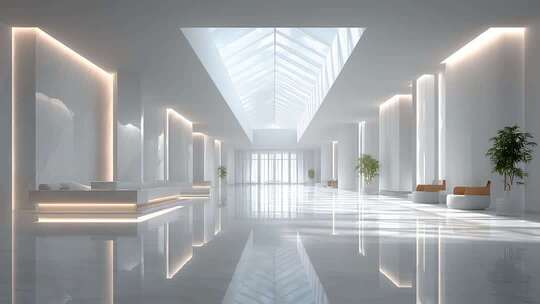 未来感十足的白色大厅光影交错空间展示