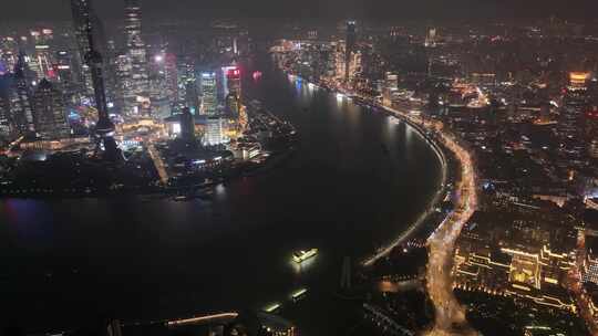 上海夜景航拍黄浦区虹口区浦东新区夜晚城市