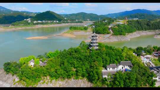 航拍陕西安康瀛湖风景区