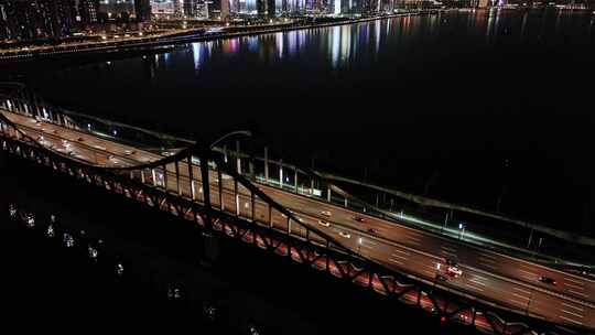 杭州彭埠大桥夜景航拍视频素材模板下载