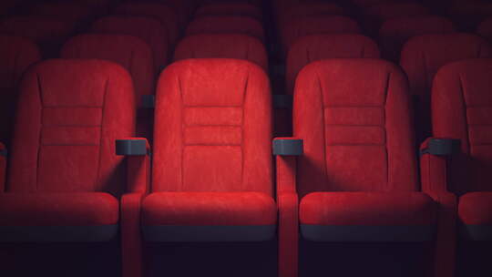 空的红色电影院座位。循环3d视频动画