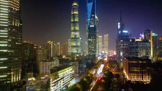 上海市浦东新区陆家嘴城市夜晚夜景风景视频