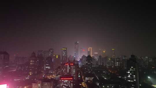 南京鼓楼区办公楼夜晚夜景航拍