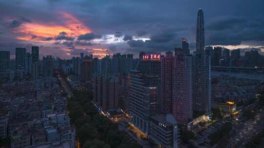 深圳城市宣传晚霞延时摄影摩天大楼日落自然