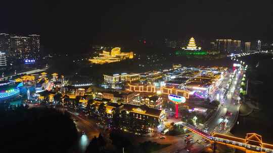 陕西宝鸡陈仓老街中华石鼓园夜景灯光航拍