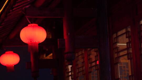 红灯笼中国风虚化建筑古风植物夜景光斑