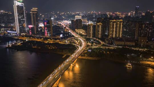 福州尤溪洲大桥夜景航拍延时视频素材模板下载