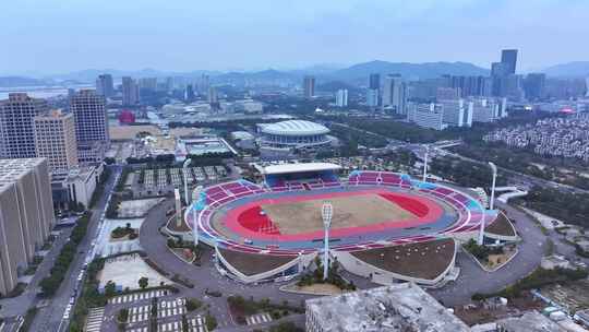 体育场城市鸟瞰全景  舟山体育馆