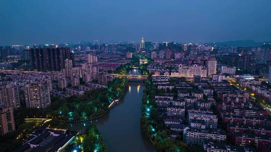 杭州京杭大运河夜景航拍