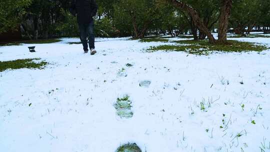 雪地上行走的人的脚印