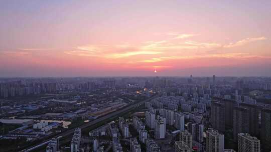 江苏常州城市风景黄昏天空晚霞航拍