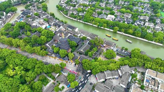 江苏苏州市姑苏区寒山寺风景风光航拍江南水