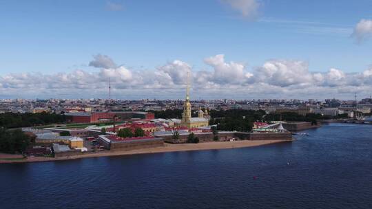 俄罗斯涅瓦河畔城市航拍