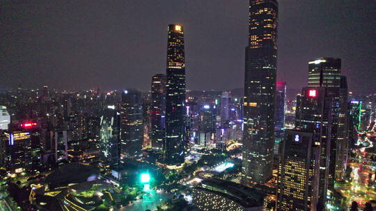 广州CBD夜景珠江新城航拍城市风光空镜