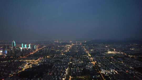 浙江绍兴城市夜景灯光交通航拍