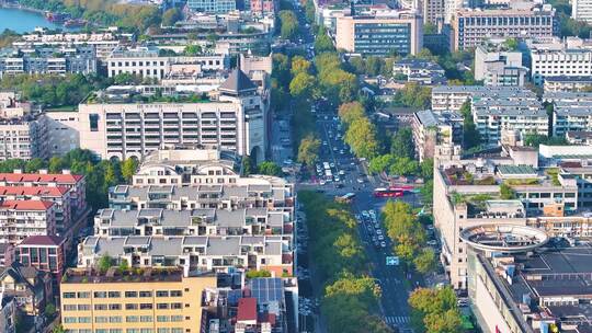 浙江杭州西湖景区环城西路上城区延安路航拍视频素材模板下载