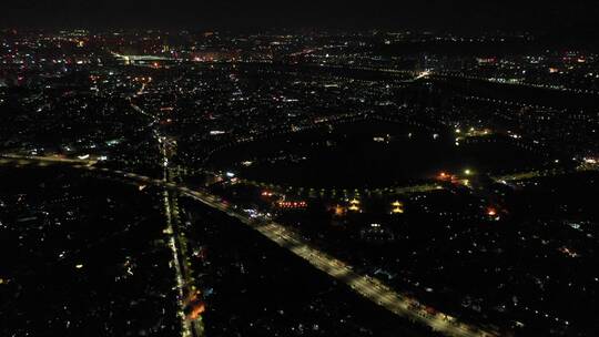 泉州市区夜景航拍500米高空泉州城市大景