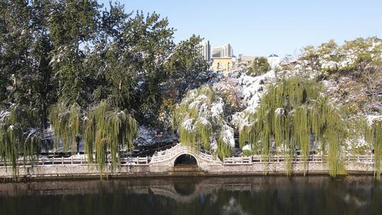 山东 济南 大明湖 冬天 雪景 航拍