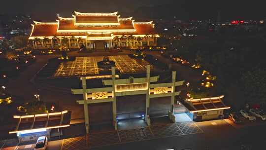 福建泉州博物馆建筑夜景夜晚航拍