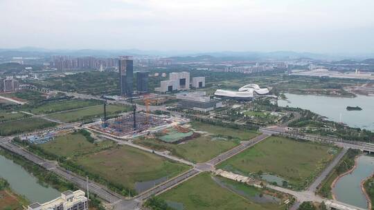 航拍柳州柳东新区城市建设
