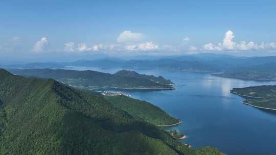 航拍湖南省资兴市东江湖风景区湖光山色景观