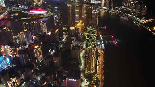 重庆朝天门中心渝中区航拍延时夜景城市风景