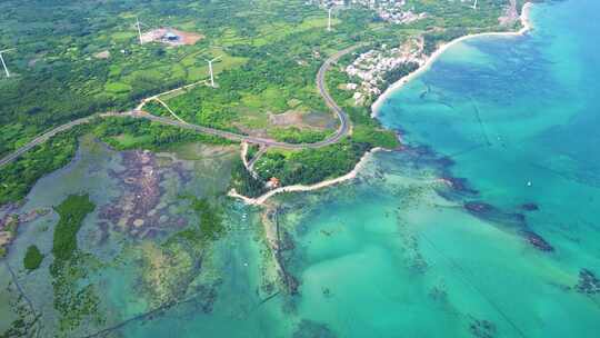 航拍海南环岛公路海洋森林海岸与海岸线航拍