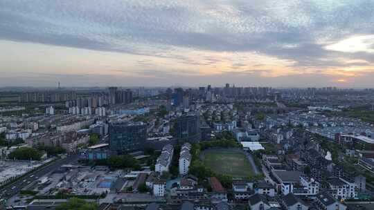 4K航拍江苏昆山城市夕阳风光