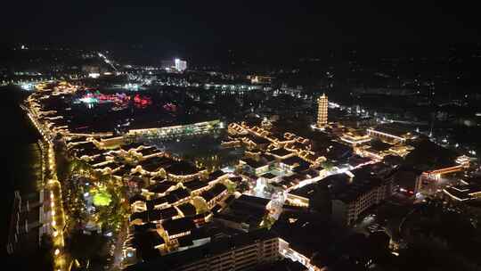 江西抚州文昌里历史文化街区夜景航拍