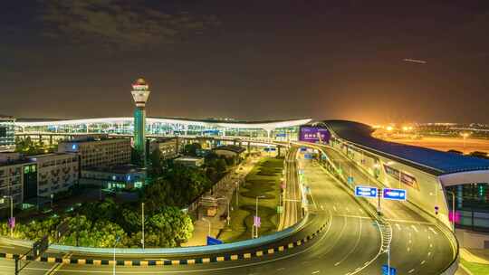 杭州萧山机场出发T4航站楼车流视频素材模板下载