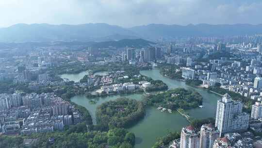 福州西湖公园航拍福建博物院城市公园风景