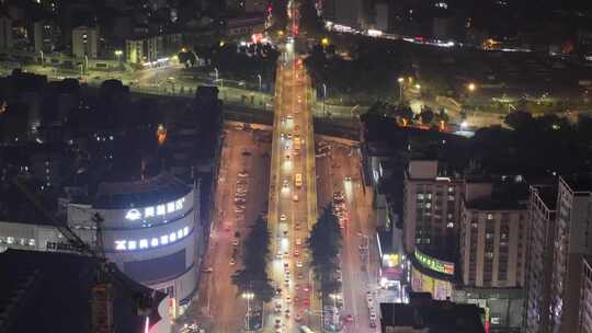 岳阳城市夜景交通航拍