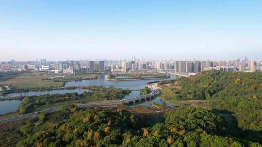 杭州滨江区白马湖城市风景航拍