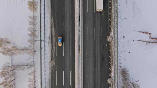 中国黑龙江哈尔滨阳明滩大桥雪景航拍