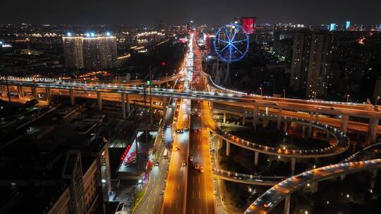 莲花路沪闵高架路夜景视频素材模板下载